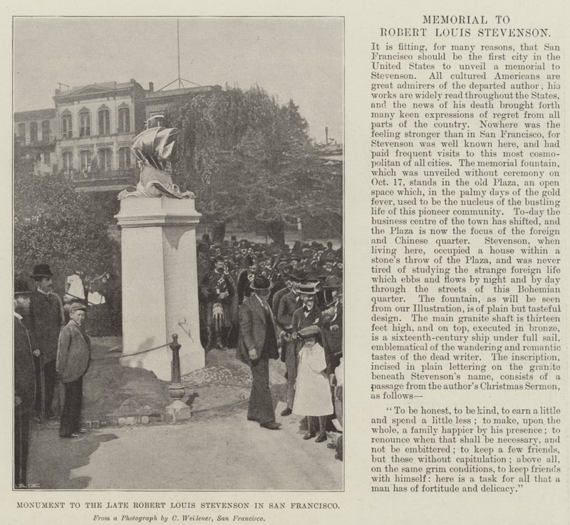 Monument til afdøde Robert Louis Stevenson i San Francisco af English Photographer
