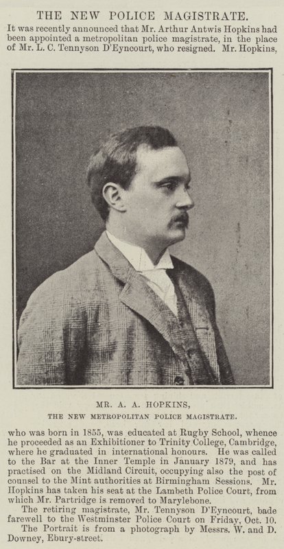 A A Hopkins, New Metropolitan Police Magistrate af English Photographer