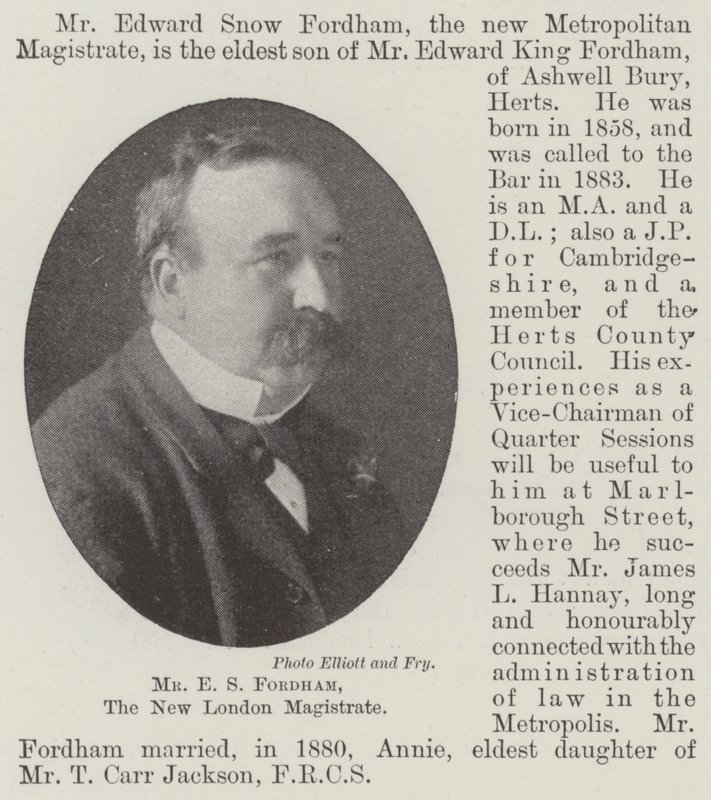 E S Fordham, New London Magistrate af English Photographer