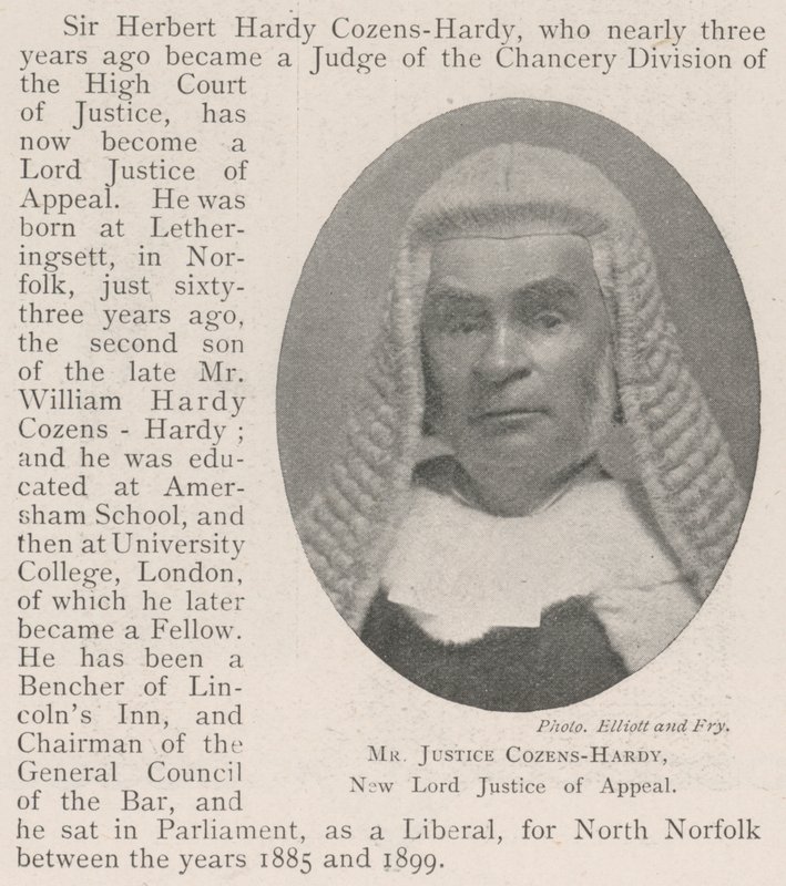 Mr. Justice Cozens-Hardy, New Lord Appeal Justice af English Photographer