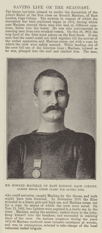 Mr. Ronald Maclean, fra East London, Cape Colony, Albert Medal (første klasse) for at redde liv af English Photographer