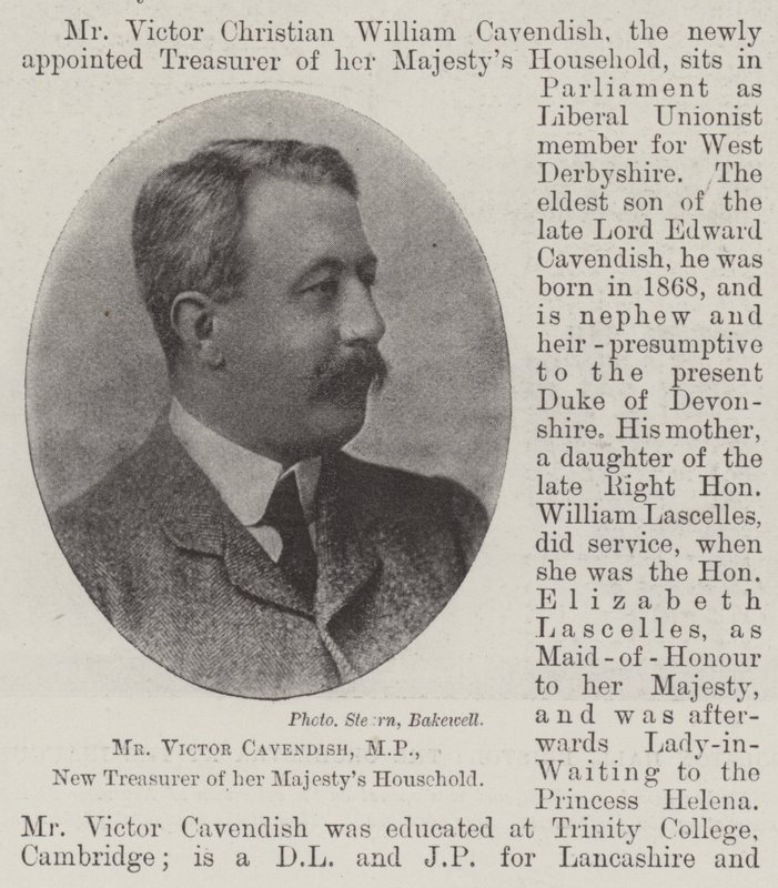 Hr. Victor Cavendish, MP, Ny Kasserer for Hendes Majestæts Husstand af English Photographer