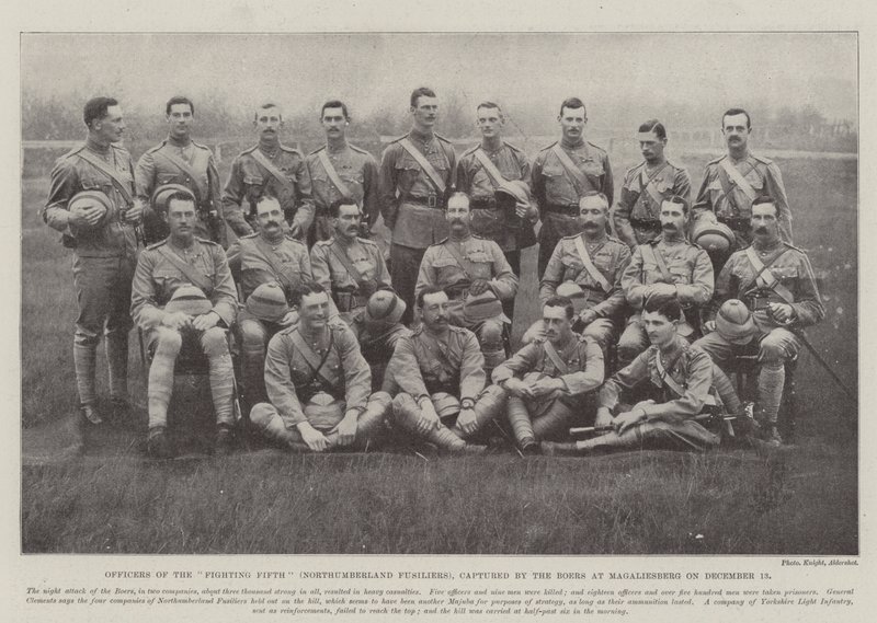 Officerer fra Fighting Fifth (Northumberland Fusiliers), taget til fange af boerne ved Magaliesberg den 13. december af English Photographer