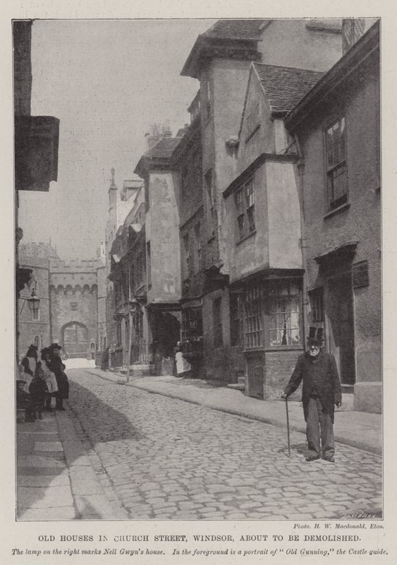 Gamle huse i Church Street, Windsor, ved at blive revet ned af English Photographer