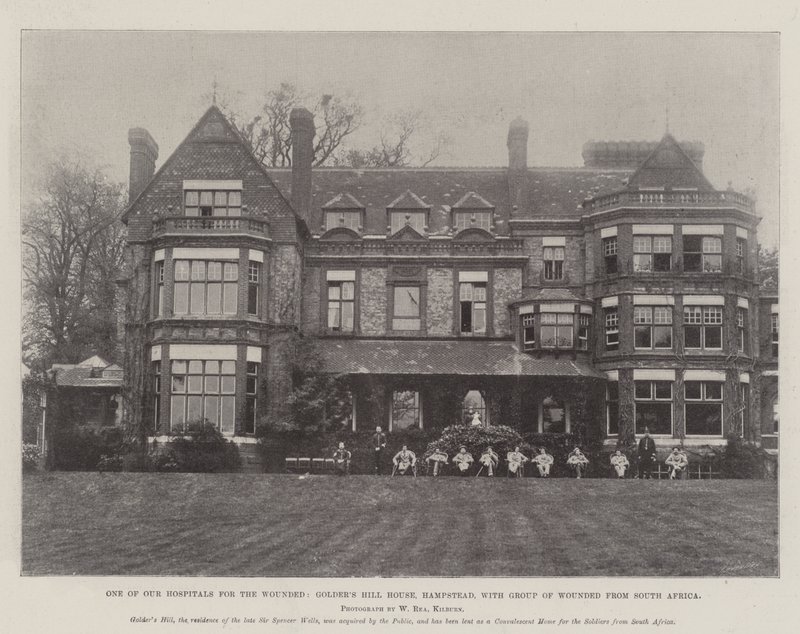 Et af vores hospitaler for sårede, Golders Hill House, Hampstead, med gruppe sårede fra Sydafrika af English Photographer
