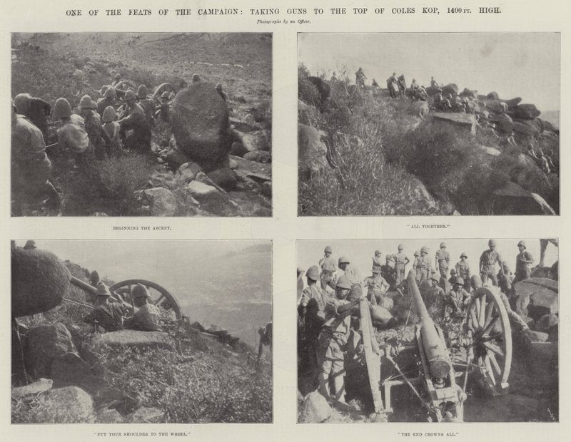 En af kampagnens bedrifter, der tager Guns til toppen af Coles Kop, 1400 ft høj af English Photographer