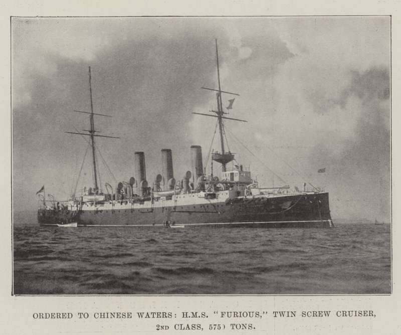 Bestilt til Chinese Waters, HMS Furious, Twin Screw Cruiser, 2. klasse, 5750 tons af English Photographer