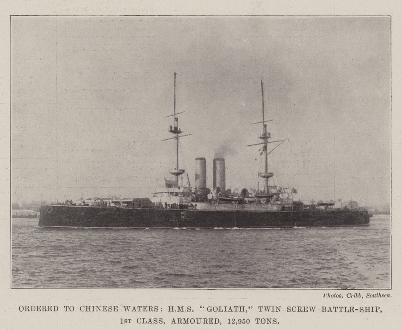 Bestilt til kinesisk farvand, HMS Goliath, Twin Screw Battle-Ship, 1. klasse, pansret, 12.950 tons af English Photographer