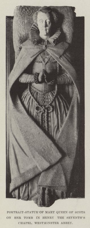 Portræt-statue af Mary Queen of Scots på hendes grav i Henry the Sevenths Chapel, Westminster Abbey af English Photographer