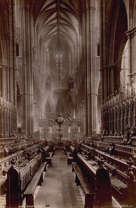 Postkort med et billede af det indre af Choir of Westminster Abbey af English Photographer