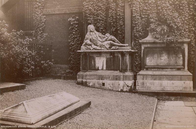 Postkort med Oliver Goldsmiths grav i det indre tempel af English Photographer