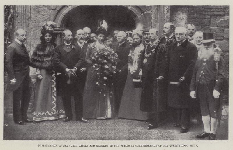 Præsentation af Tamworth Castle and Grounds for offentligheden til minde om Queens Long Reign, 27. maj 1899 af English Photographer