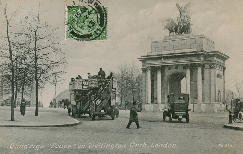 Quadriga Peace på Wellington Arch i London. Postkort sendt i 1913. af English Photographer