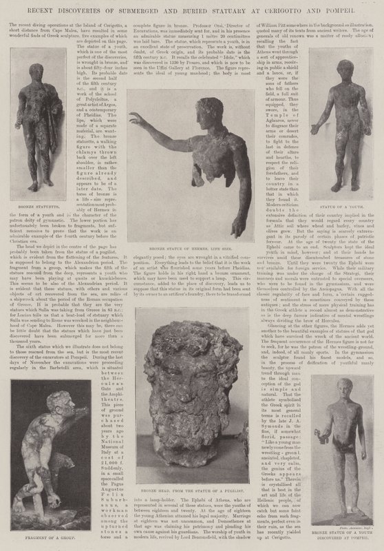 Nylige opdagelser af nedsænkede og begravede statuer ved Cerigotto og Pompeji af English Photographer