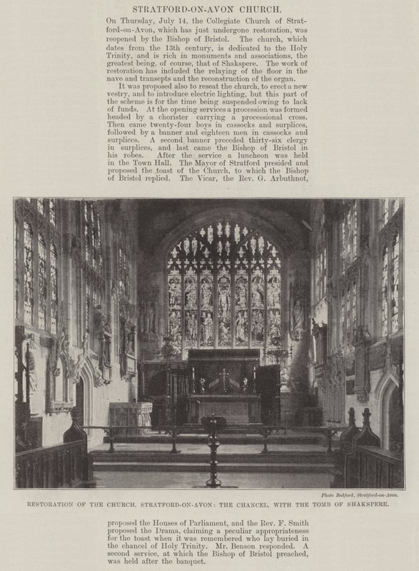 Restaurering af kirken, Stratford-on-Avon, kancelliet, med Shakespeares grav af English Photographer
