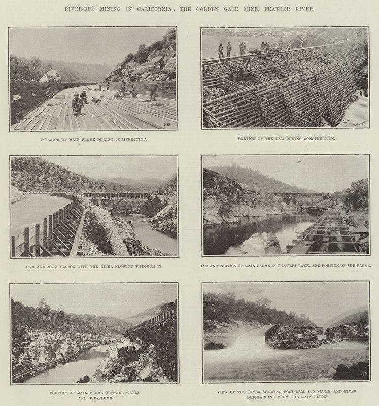 River-Bed-minedrift i Californien, Golden Gate-minen, Feather River af English Photographer