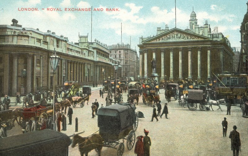 Royal Exchange og Bank of England, City of London (foto) af English Photographer