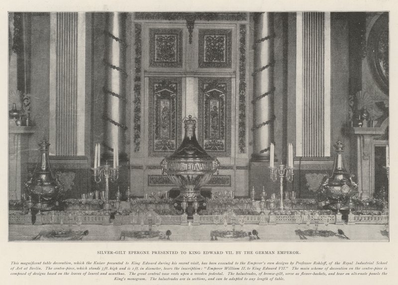 Sølvforgyldt Epergne overrakt til kong Edward VII af den tyske kejser af English Photographer