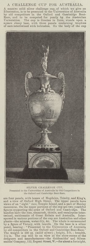 Silver Challenge Cup, præsenteret for universiteterne i Australien af gamle konkurrenter i Oxford og Cambridge Boat-Race af English Photographer