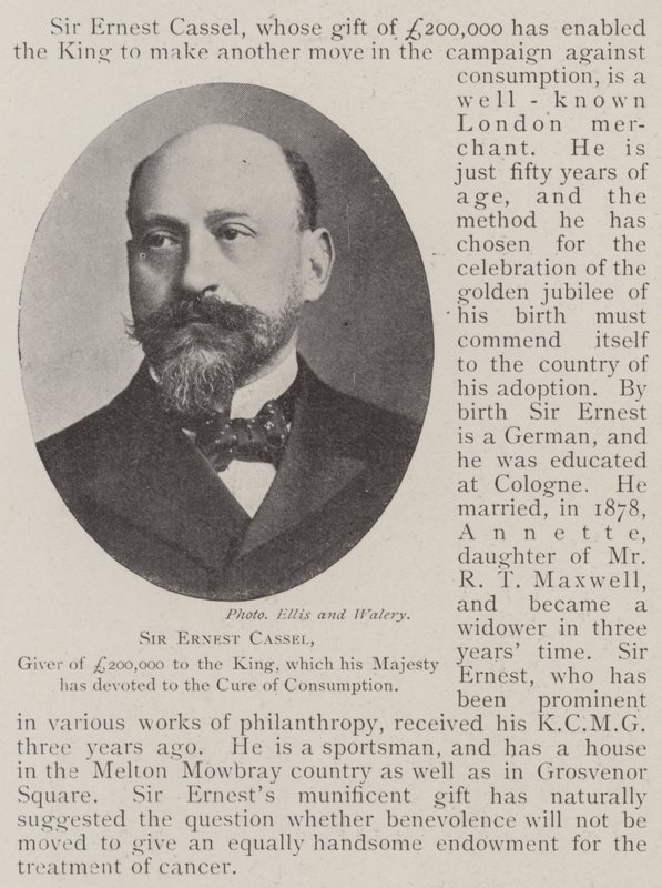 Sir Ernest Cassel, Giver af £ 200.000 til Kongen, som hans Majestæt har viet til at helbrede Forbruget af English Photographer