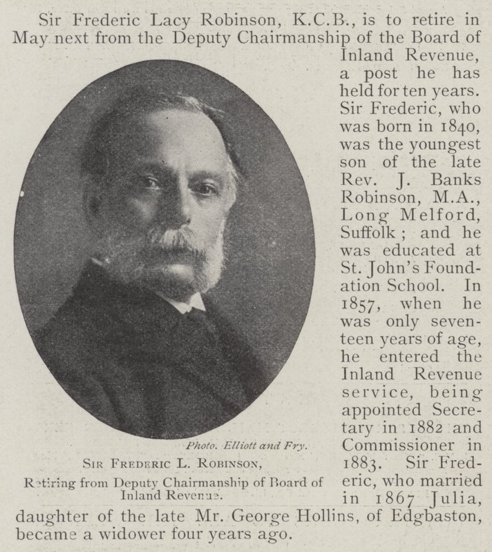 Sir Frederic L Robinson, trækker sig fra næstformandsposten i Board of Inland Revenue af English Photographer