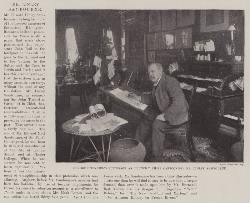 Sir John Tenniels efterfølger som Punch Chief Cartoonist, Mr Linley Sambourne af English Photographer