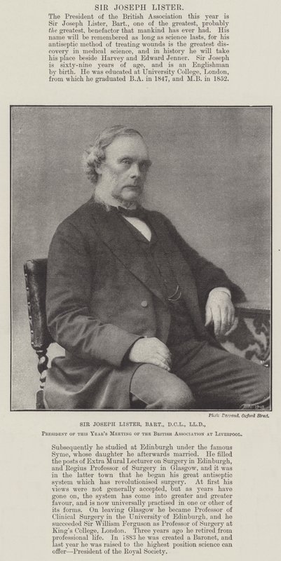 Sir Joseph Lister, Baronet, DCL, LLD, formand for dette års møde i British Association i Liverpool af English Photographer