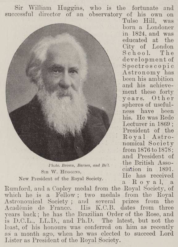 Sir W Huggins, ny præsident for Royal Society af English Photographer