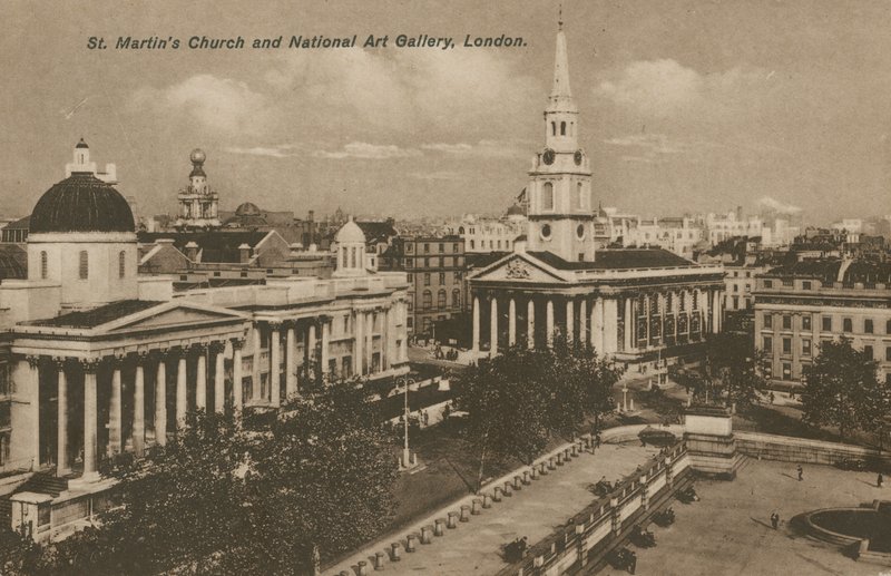 St Martins Church og National Art Gallery, London af English Photographer