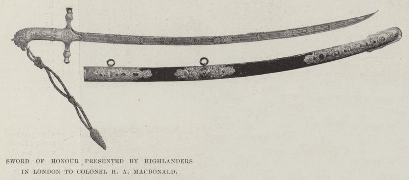 Æresværd overrakt af Highlanders i London til oberst H A MacDonald af English Photographer