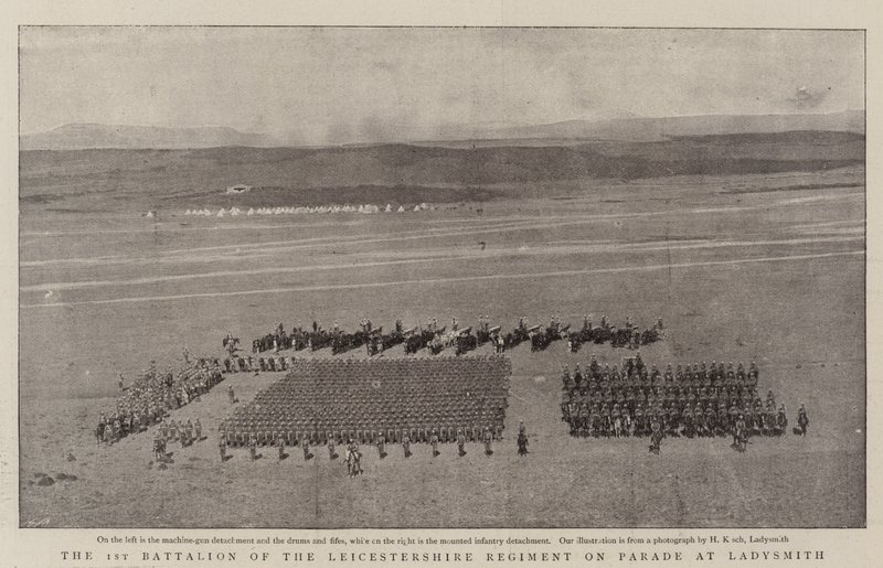 1. bataljon af Leicestershire Regiment på parade ved Ladysmith af English Photographer