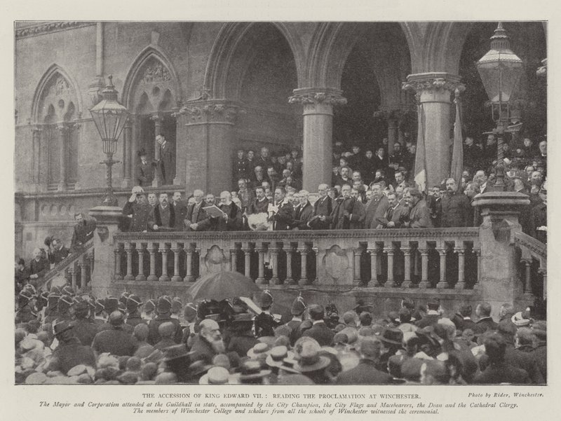 Tiltrædelsen af kong Edward VII, læser proklamationen i Winchester af English Photographer