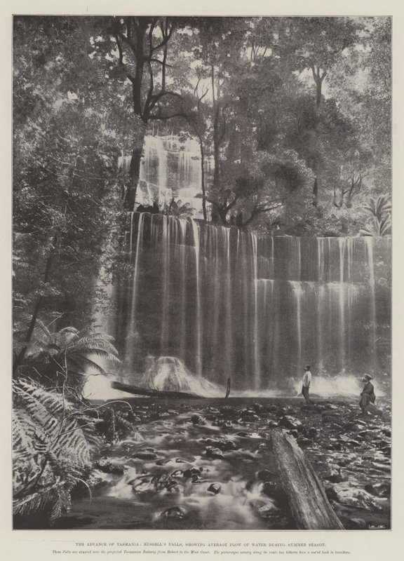 The Advance of Tasmania, Russells Falls, der viser den gennemsnitlige vandstrøm i sommersæsonen af English Photographer