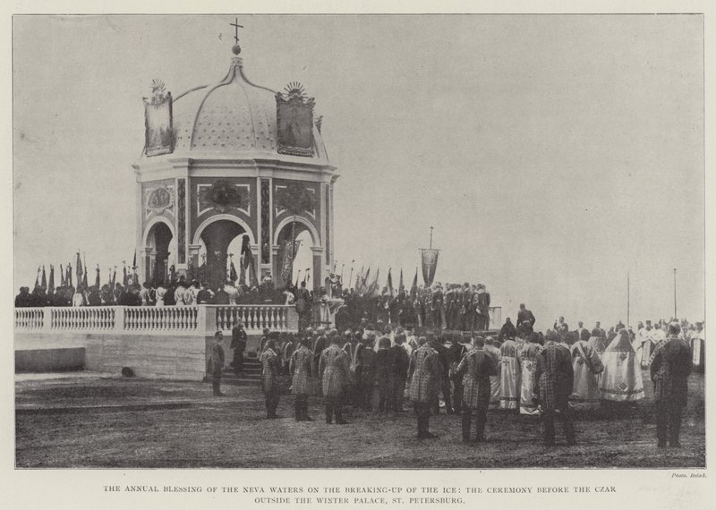 Neva-vandets årlige velsignelse ved isens opbrydning, ceremonien foran zaren uden for Vinterpaladset, St. Petersborg af English Photographer