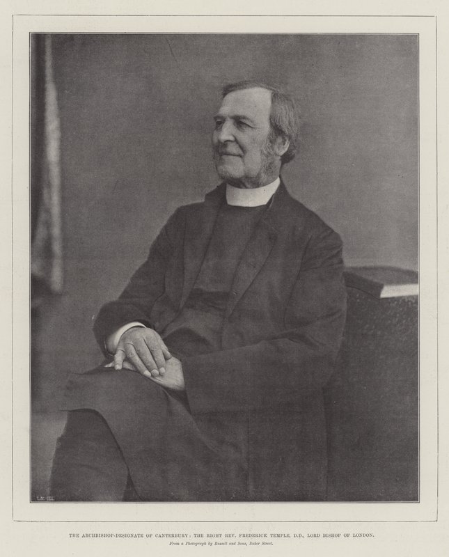 Den udpegede ærkebiskop af Canterbury, den højre pastor Frederick Temple, DD, Lord Bishop of London af English Photographer