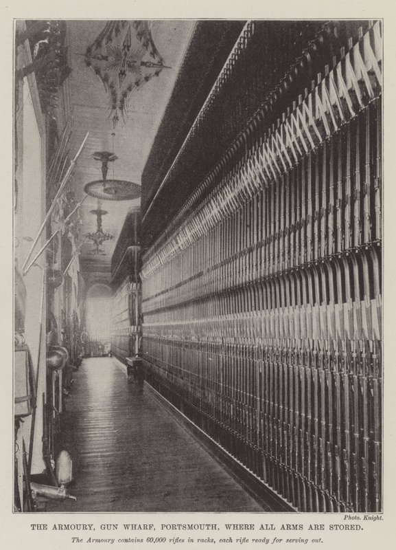 The Armoury, Gun Wharf, Portsmouth, hvor alle våben opbevares af English Photographer