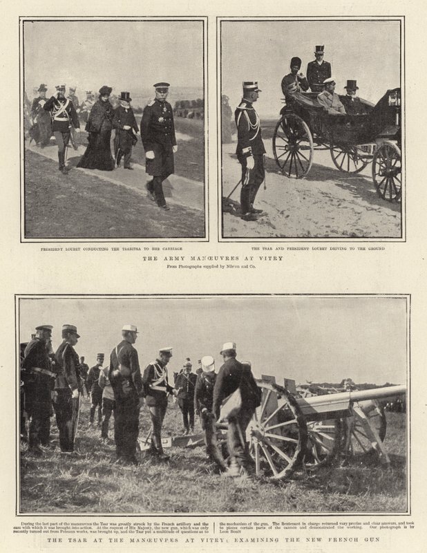 Hærens manøvrer ved Vitry, zaren ved manøvrerne ved Vitry, undersøger den nye franske pistol af English Photographer