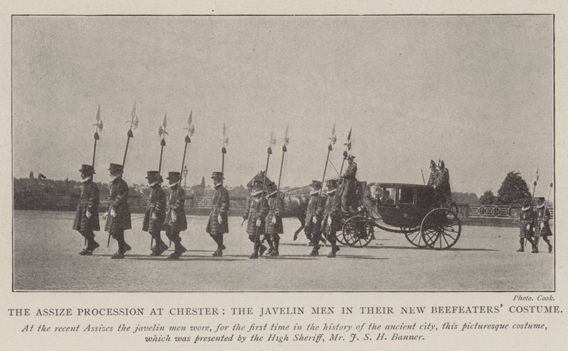 Assize Procession i Chester, Javelin Men i deres nye Beefeaters-kostume af English Photographer