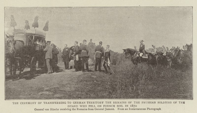 Ceremonien for overførsel til tysk territorium af resterne af de preussiske gardesoldater, der faldt på fransk jord i 1870 af English Photographer