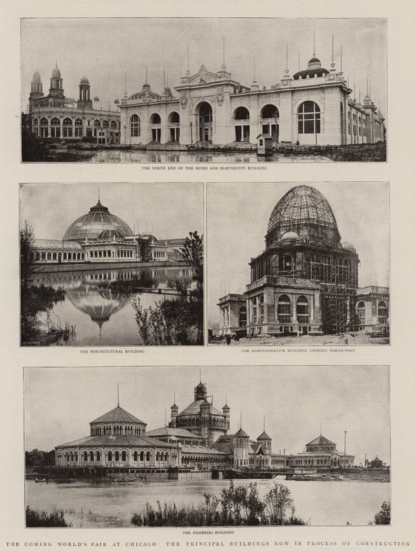 The Coming Worlds Fair i Chicago, de vigtigste bygninger er nu under opførelse af English Photographer