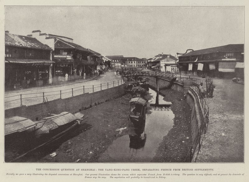 Koncessionsspørgsmålet i Shanghai, Yang-King-Pang Creek, der adskiller franske fra britiske bosættelser af English Photographer