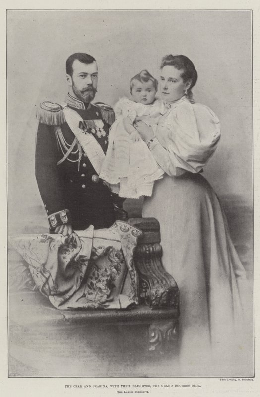 Czar og Czarina med deres datter, storhertuginden Olga af English Photographer