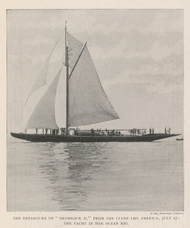 The Departure of Shamrock II fra Clyde for America, 27. juli, Yacht in her Ocean Rig af English Photographer