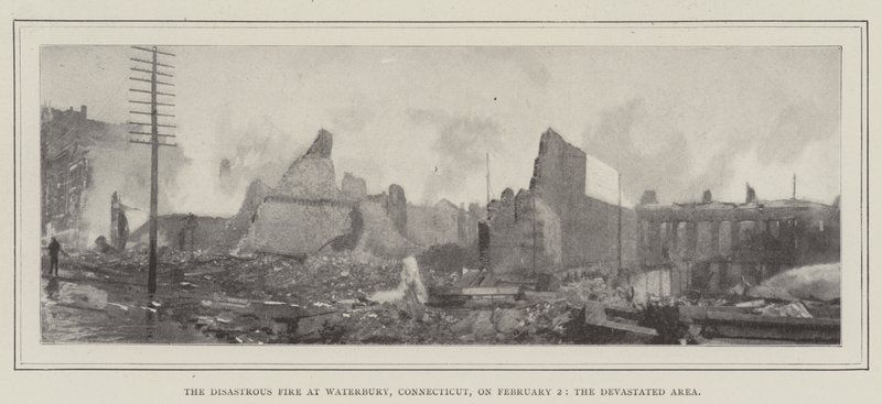 Den katastrofale brand i Waterbury, Connecticut, den 2. februar, det ødelagte område af English Photographer