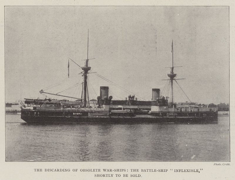 Kassering af forældede krigsskibe, Battle-Ship Inflexible, skal snart sælges af English Photographer