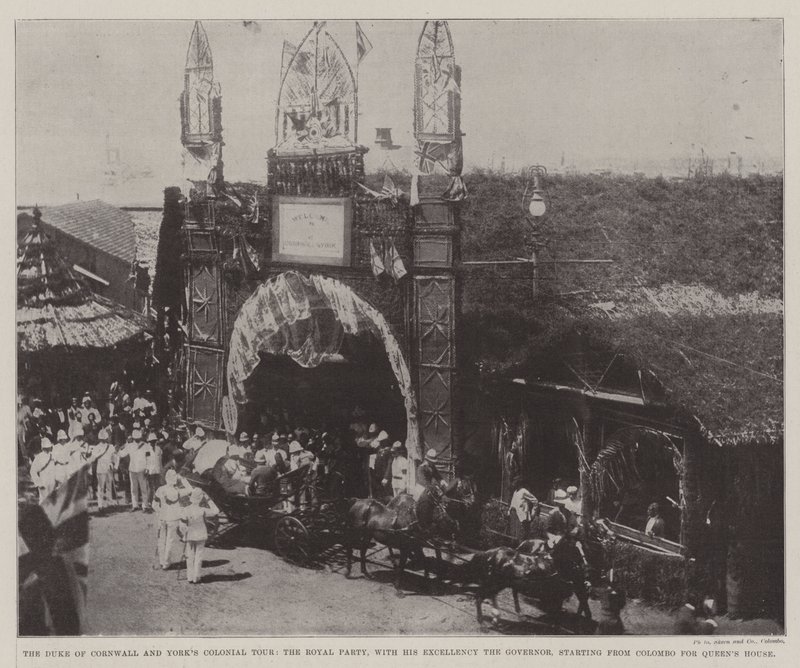 Hertugen af Cornwall og Yorks Colonial Tour, Royal Party, med Hans Excellence guvernøren, startende fra Colombo til Queens House af English Photographer