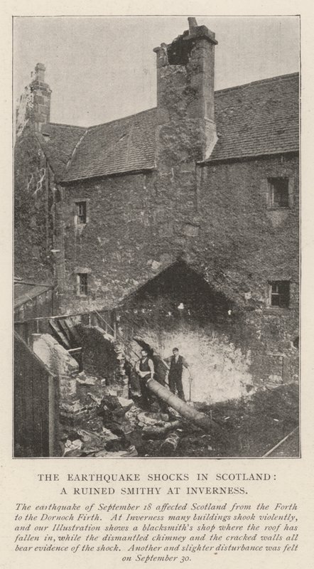 Jordskælvet støder i Skotland, en ødelagt smedje i Inverness af English Photographer