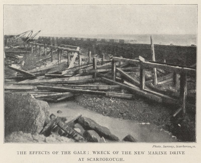 The Effects of the Gale, Wreck of the New Marine Drive at Scarborough af English Photographer