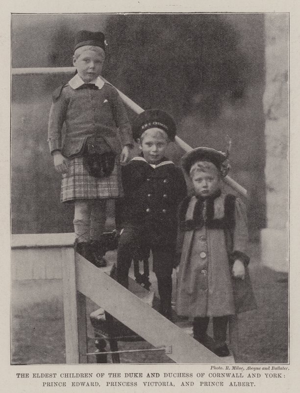 De ældste børn af hertugen og hertuginden af Cornwall og York, prins Edward, prinsesse Victoria og prins Albert af English Photographer
