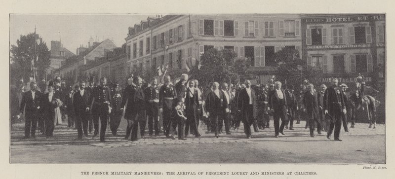De franske militærmanøvrer, præsident Loubets og ministres ankomst til Chartres af English Photographer